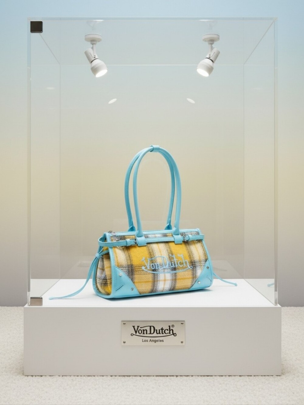 Von Dutch Plaid Shoulder Bag in Blue and Yellow
